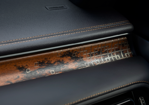 A close-up shot of the 2025 Lincoln Aviator® dashboard with unique black and brown accents, and brown stitching. | Parks Lincoln of Wesley Chapel in Wesley Chapel FL