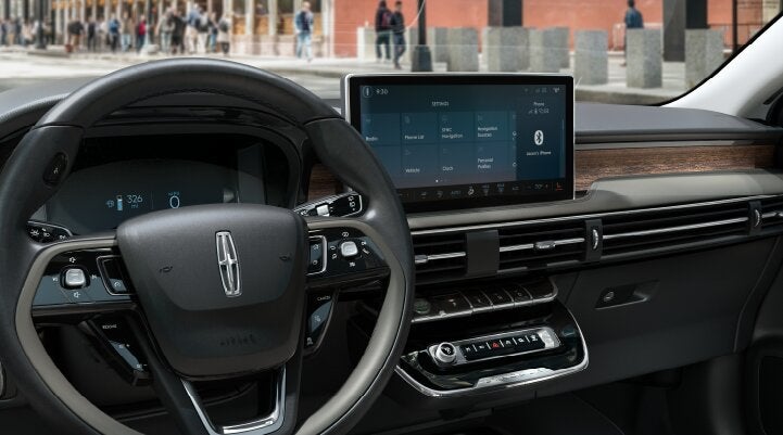 The center screen of the new 2025 Lincoln Corsair® SUV is showcased with its SYNC® 4 capabilities highlighted | Parks Lincoln of Wesley Chapel in Wesley Chapel FL