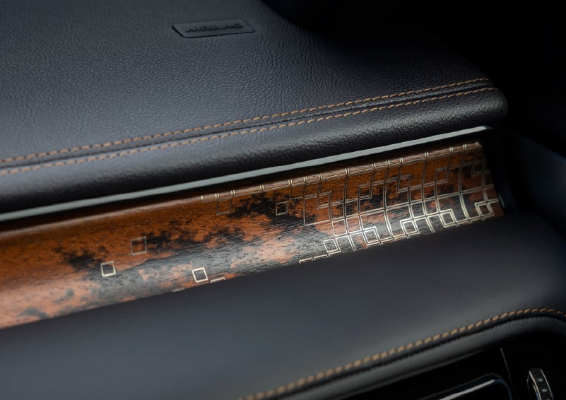 A close-up shot of the 2026 Lincoln Aviator® dashboard with unique black and brown accents and brown stitching. | Parks Lincoln of Wesley Chapel in Wesley Chapel FL